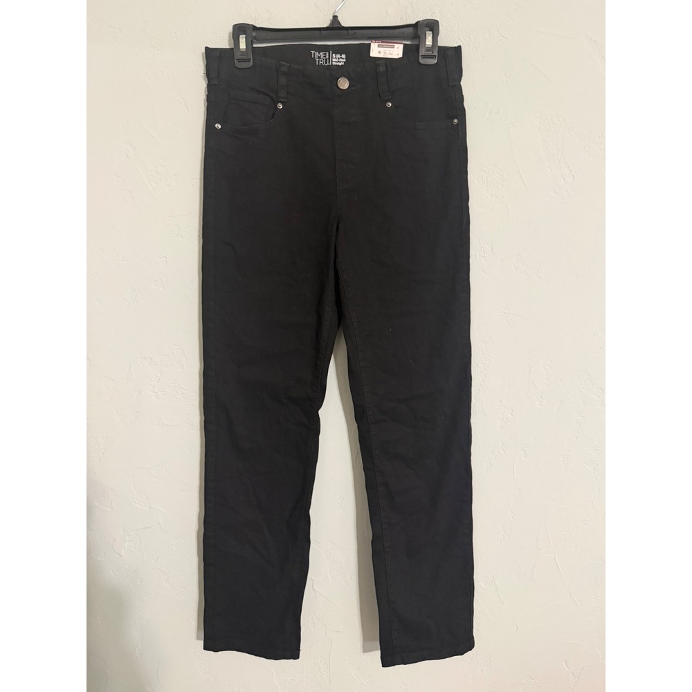 Time and Tru Womens Mid-Rise Straight Leg Jeans Black Denim‎ Size S 4-6 NEW